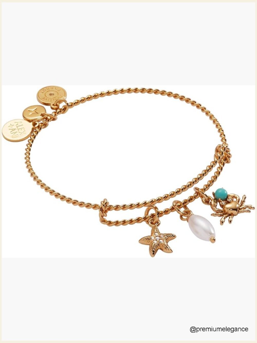 Expandable Bangle Bracelet with Pearl Beads and Coastal Charms